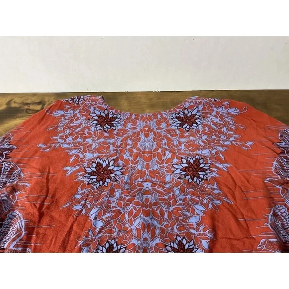 Free People Birds of a Feather Orange Floral Printed Blouse Size Small V-Neck - Picture 12 of 13